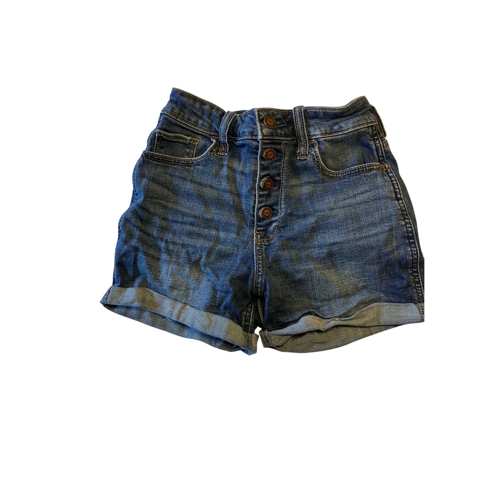 Hollister Curvy High-Rise Short 3" Blue Denim Button Fly Cuffed Size 0 W24 Beach